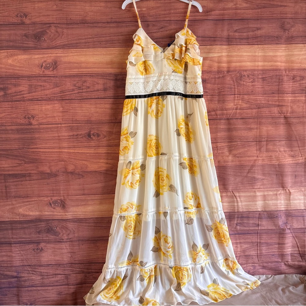 Disney Beauty and the Beast yellow floral rose maxi dress. Size L